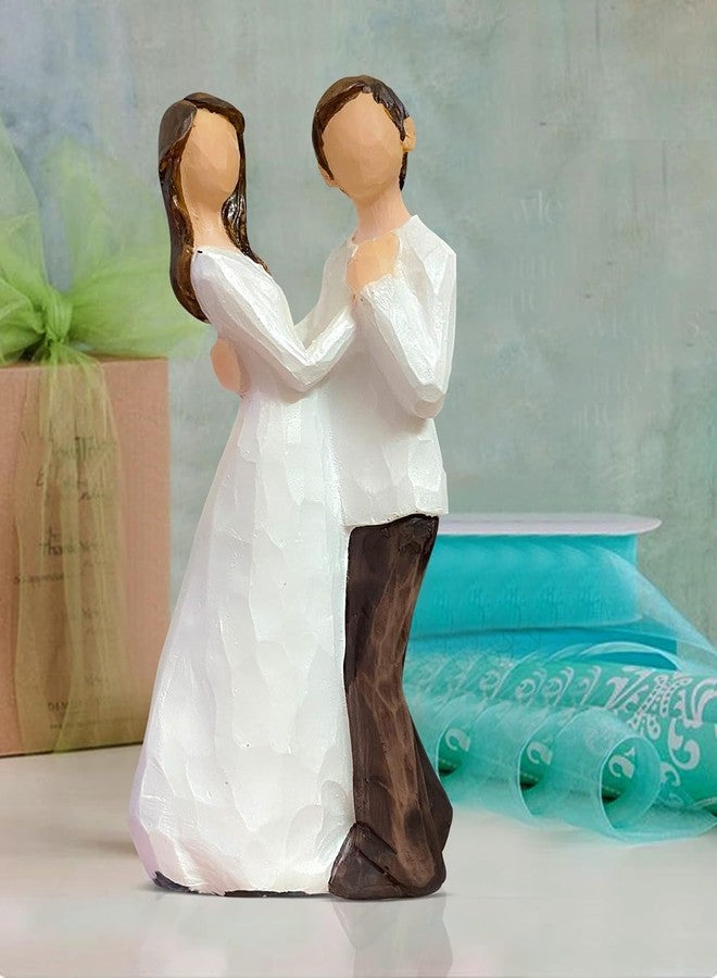 اكستور تمثال زوجين رومانسيين متوسط الحجم مطلي يدويًا من إكستوري | ديكور منزلي جميل من الراتنج (عبوة من قطعة واحدة، لون أبيض وبني) - Image 3